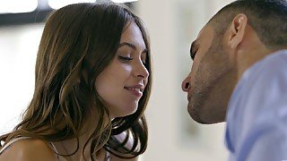 Angelic brunette Riley Reid gets undressed and fucked by a stud