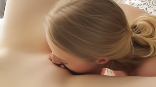 Two girls are showing their love to each other on the bed with toys