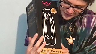 skinny long haired teen unboxes and fucks sex toy