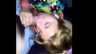 Crazy blonde girl sucks cock and pulls out just in time