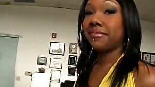 Cock hungry ebony sweetie in yellow suit blows three BBCs greedily