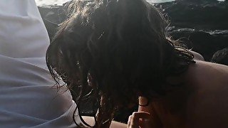 Risky Public blowjob on the beach near the people