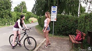 Svelte really horny Lexi Rain turns bike fun into lesbian sex outdoors