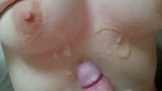 POV clip with me cumming on my lover's big natural tits