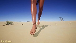 Bare legs in oil run through the desert Wild Life