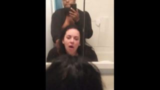 Bent over and fucked in friends bathroom