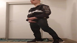 Jerking off in apartment building corridor