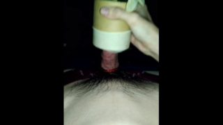 (Cumshot) Masturbation with Homemade Latex Glove and Sponges Fleshlight