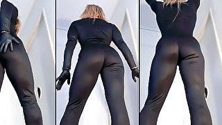 Ass in a black catsuit