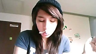 That hippie brunette teen babe on webcam enjoys a portion of bong