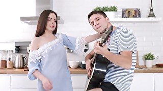 Guitar song made skinny's pussy so wet that she wanted fucking