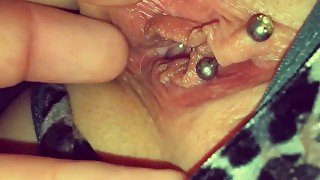 Playing with my girls hot pierced pussy and clit