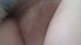 Closeup view of my chunky BBW bitch's furry snatch in bedroom