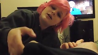 Punk babe sucks him off and makes him cum