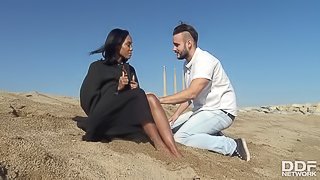 Stranded, Thankful & Horny: Dark Babe Swallows Big Cock