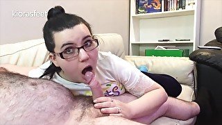 Nerdy College Teen Takes off her SWEATY Purple Socks after Sucking Cock !