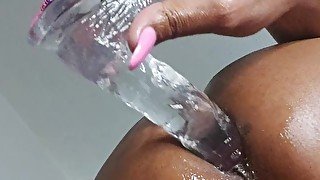 Ebony TS Fucks Tight Ass Hole With Dildo