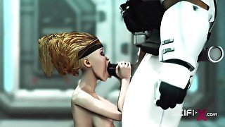 A sexy young hottie gets fucked by stormtrooper in the spaceships