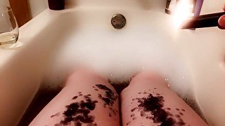 thicc trans BBW drips wax on thighs in the bath tub