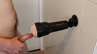 Horny teen boy fucks his Fleshlight in the bathroom