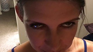 Homemade POV MILF blowjob facial before bedtime