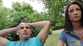 Watch how this slutty brunette gets paid for a park blowjob in POV reality porn