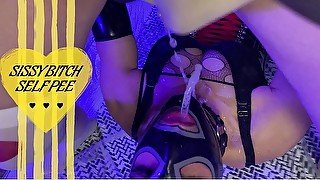 SISSY slut CUMS while PEGGING after GOLDEN SHOWER