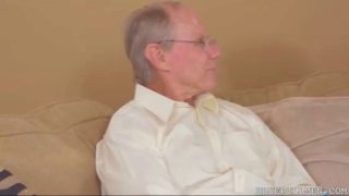 Redhead skank blows and rides a very old man