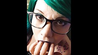 Goth Girl doing a Super Deepthroat Blowjob with Huge Facial Cumshot