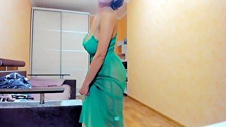 Myla_Angel dances in green transparent dress