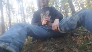 Wanking in forest