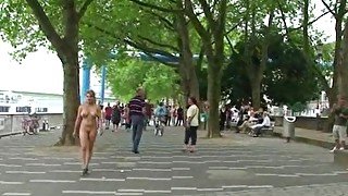 Hot public nudity with blonde babe