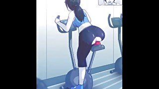 Yoga girl on treadmill getting a ride of her life