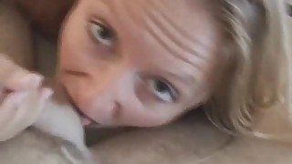 Blonde amateur in white stockings fucks