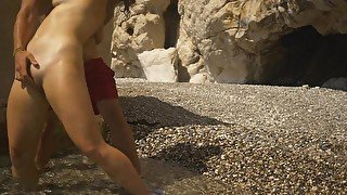 LITERAL SEX ON THE BEACH! CUM SHOT ON THE TITS TO FINISH!