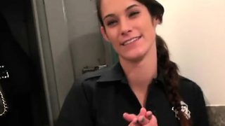 Hot security officer gives man a blowjob in bathroom