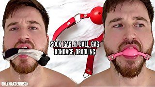 Sock gag & ball gag bondage drooling