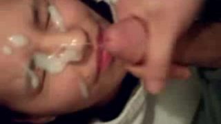 Facial Queen Smiles When Cum Splashes Her Cheek