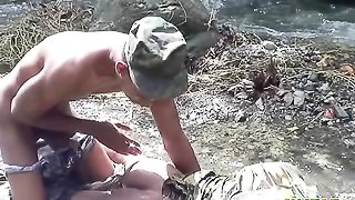 Nice ass officer drilled in his anal by his military gay guy in the calm river.