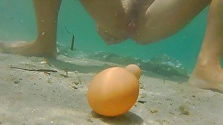 Two Eggs Amazing trip to sea floor # Public exibitionist adventure #Vaginal exercises