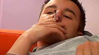 Cigarette loving homosexual solo masturbating passionately