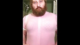 Shower Jack off session didn’t realize I was wearing my pink bunny adult onesie backwards it soaked