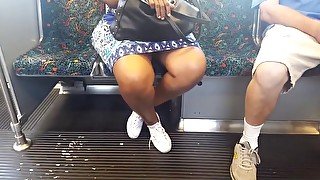 Sexy legs ebony granny on the train