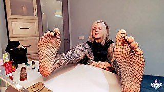 Student Dominates Her Teacher Mr.brand By Her Feet In Fishnets Humiliating And Laughing At Him Pov