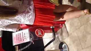 White teen in see thru red skirt