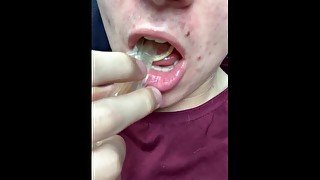 British teen eats his cum from his condom (every drop)