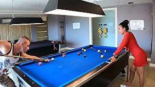 Amateur couple playing pool and having passionate sex afterwards