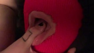 MASKED BABE SUCKS FINGERS