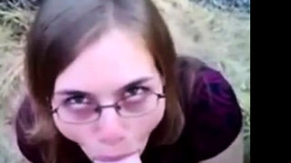 Nerdy Chick Sucks A Big White Dick In The Great Outdoors