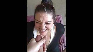 shy wife deepthroats and edges dick then smiles for most MASSIVE facial